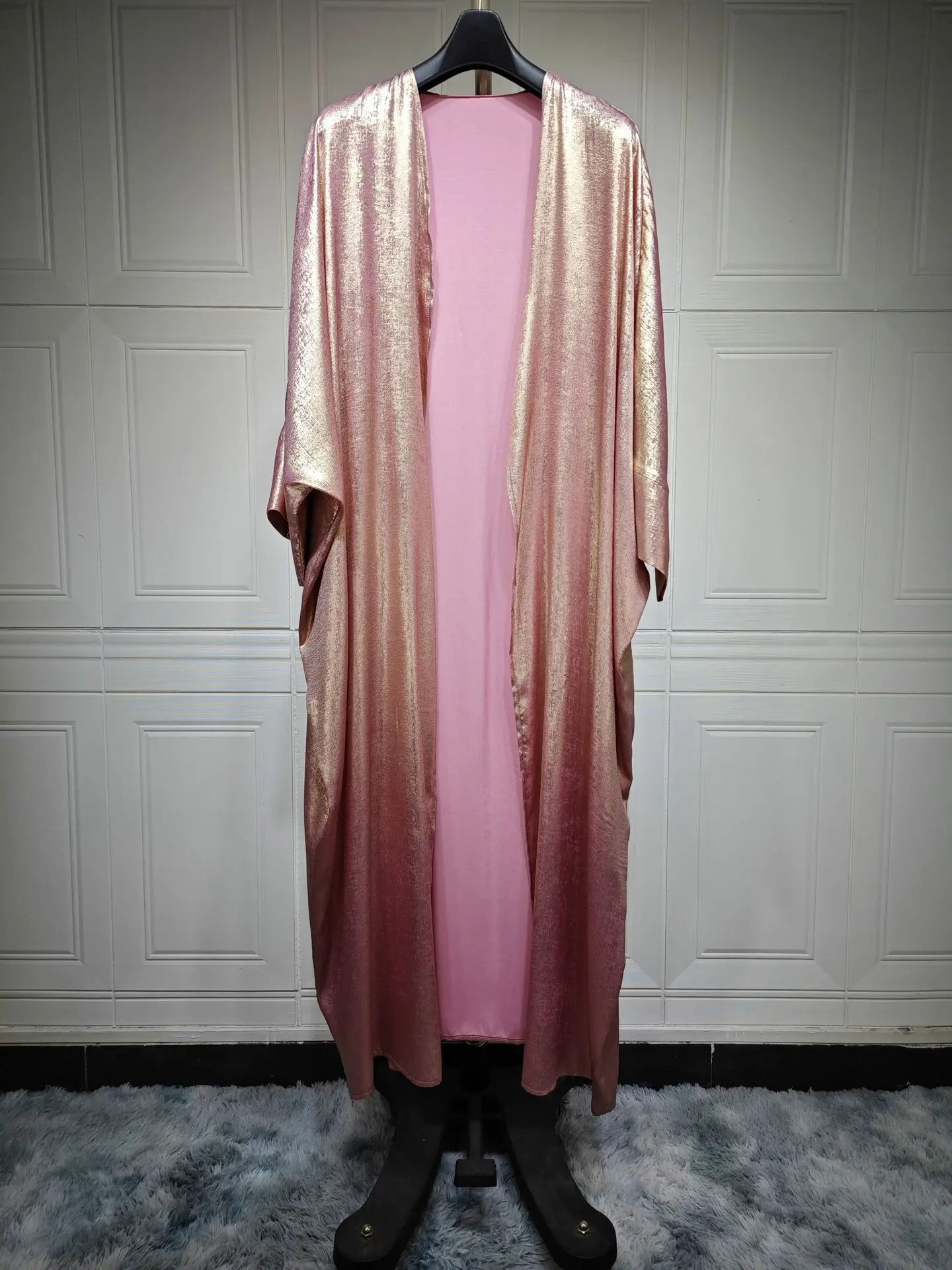 Shiny Satin Open Kimono Abaya 2025 Ramadan Dubai Luxury Muslim Kaftan Dress for Women Islam Clothing Robe Femme Musulmane