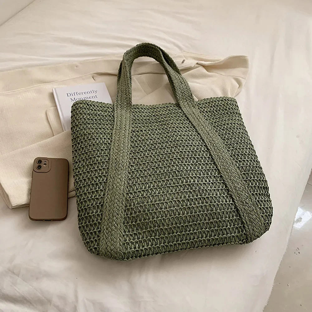 Straw Bag for Women Handmade Woven Shoulder Bag Large Capacity Tote Bags with Pendant Armpit Bag Top-handle Handbag Purse