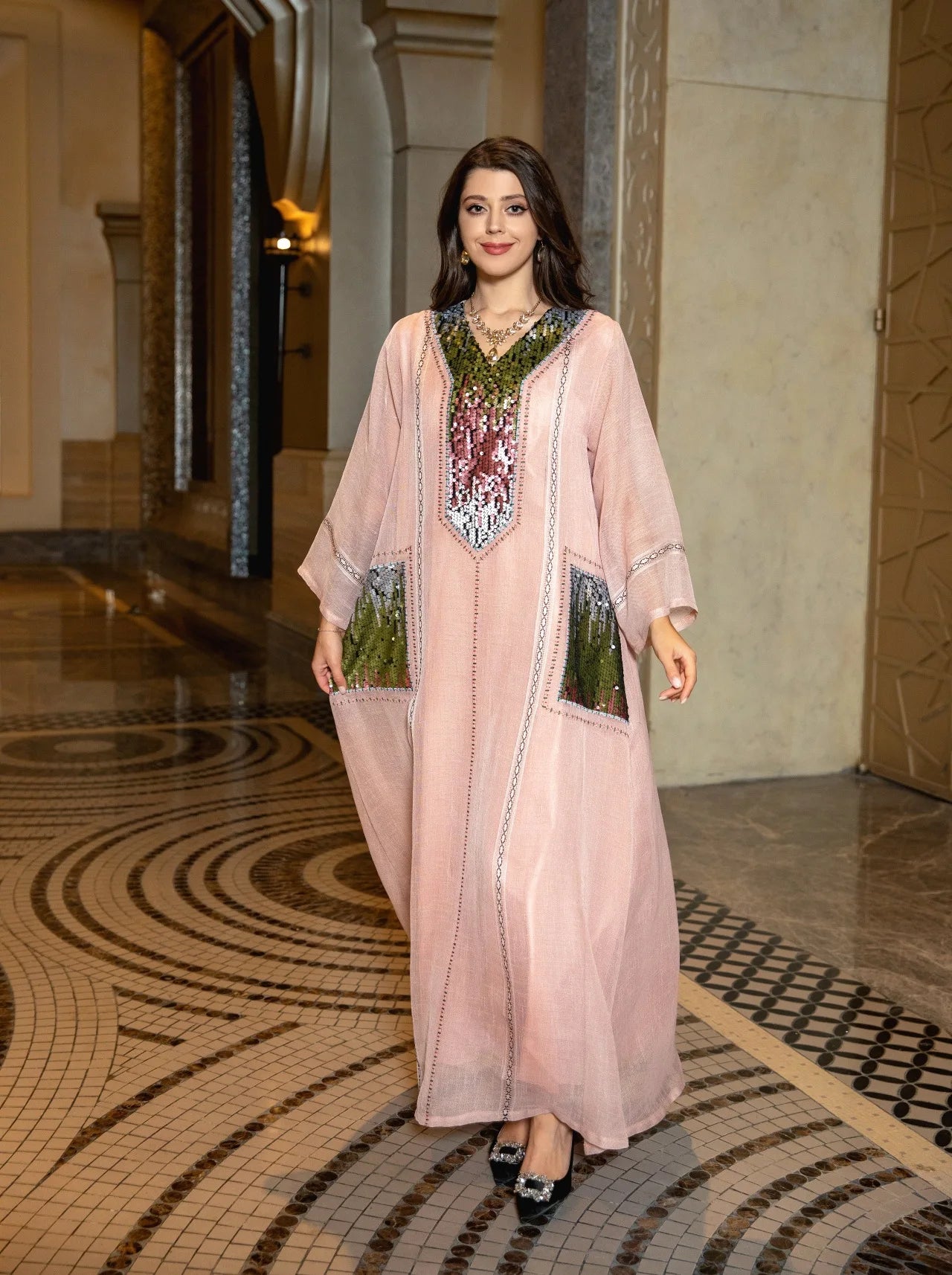 Eid Muslim Party Dress for Women Abaya Sequins Maxi Evening Long Dresses Jalabiya Morocco Dubai Abayas Kaftan Vestidos Long Robe