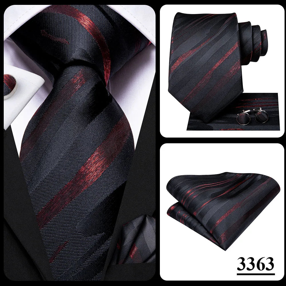 Hi-tie Design Black Solid Dot Silk Wedding Tie For Men Hanky Cufflink Gift Men Necktie Gravata Set Fashion Business Dropshipping