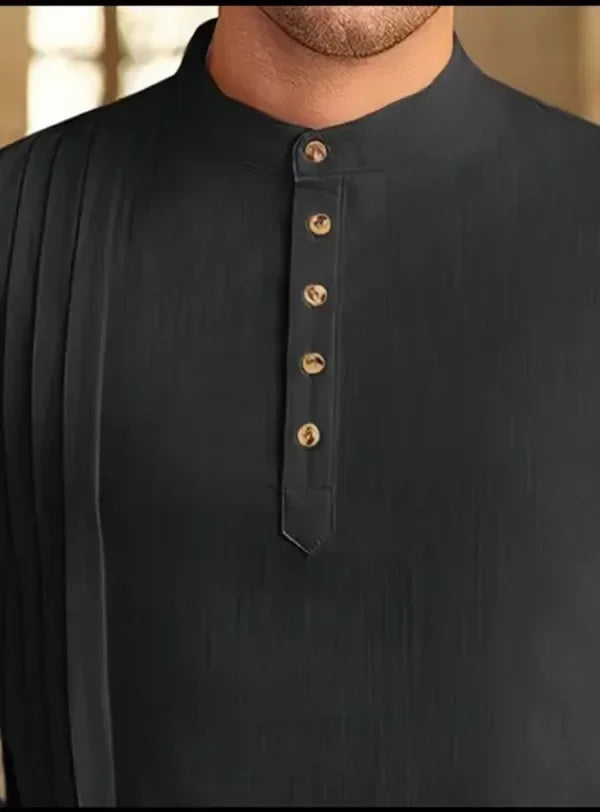 2025 New Muslim Middle East Arab Malaysia Men's Button Cotton Line Shirt Muslim Robe