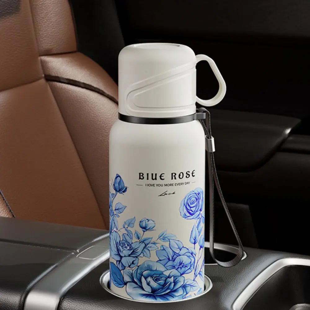 620ml Flower Pattern Thermos Bottle with Filter Stainless Steel Travel Mug Large-capacity Double Wall Thermal Cup Travel