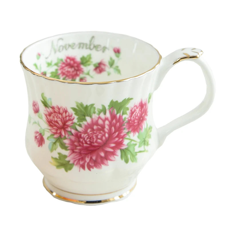 Retro Coffee Mug Ceramic Exquisite Seasonal Flower Printed Couple Cup Bone China Creative Gift Home Drinkware Breakfast Milk Mug