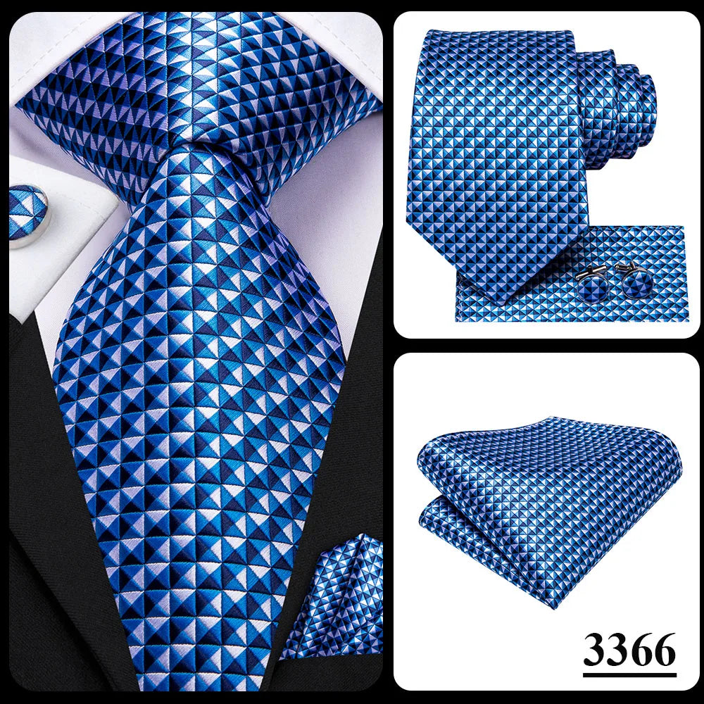 Hi-Tie Blue Business Solid Silk Men's Tie NeckTie 8.5cm Ties for Men Formal Luxury Wedding High Quality Gravata