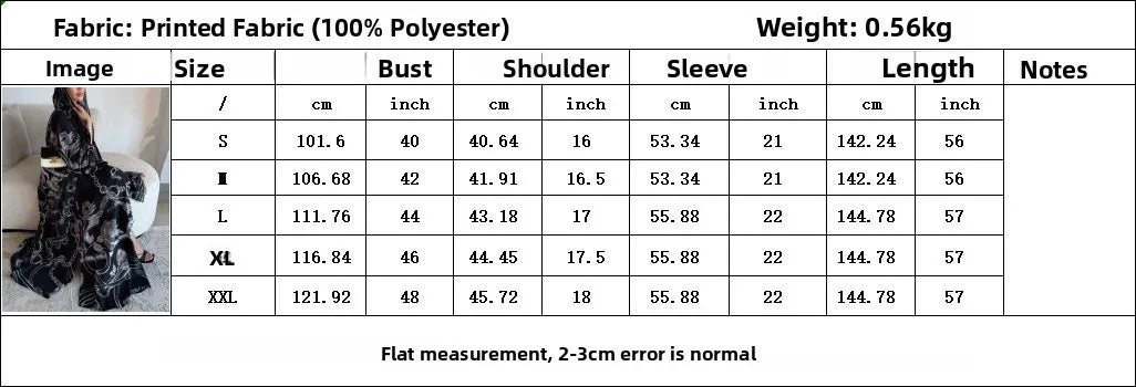 Fashionable Printed Two-Piece Set Large Robe Muslim Middle East Dubai Ethnic Style Outerwear Abaya Open Cardigan Polyester Fa...
