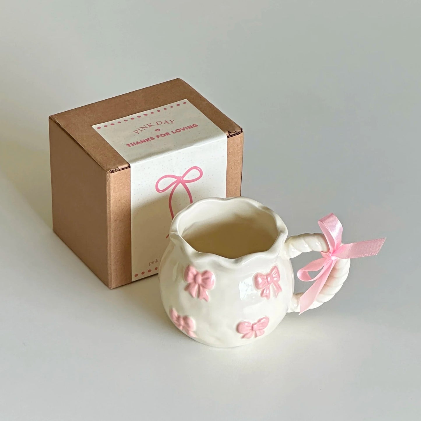 Cute Bow Thickened Ceramic Cup Hand Bow Irregular Mug Cups Coffee Milk Drinks Cup
