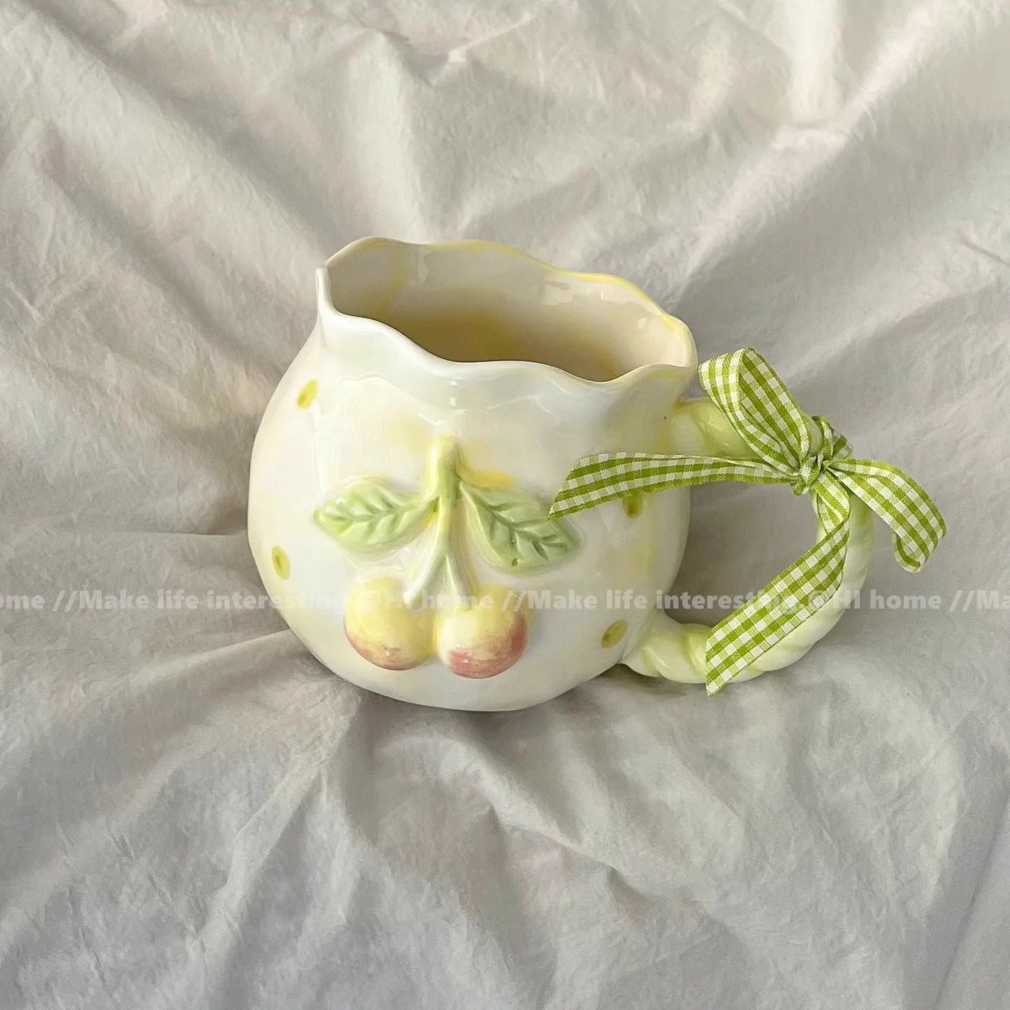Cute Bow Thickened Ceramic Cup Hand Bow Irregular Mug Cups Coffee Milk Drinks Cup