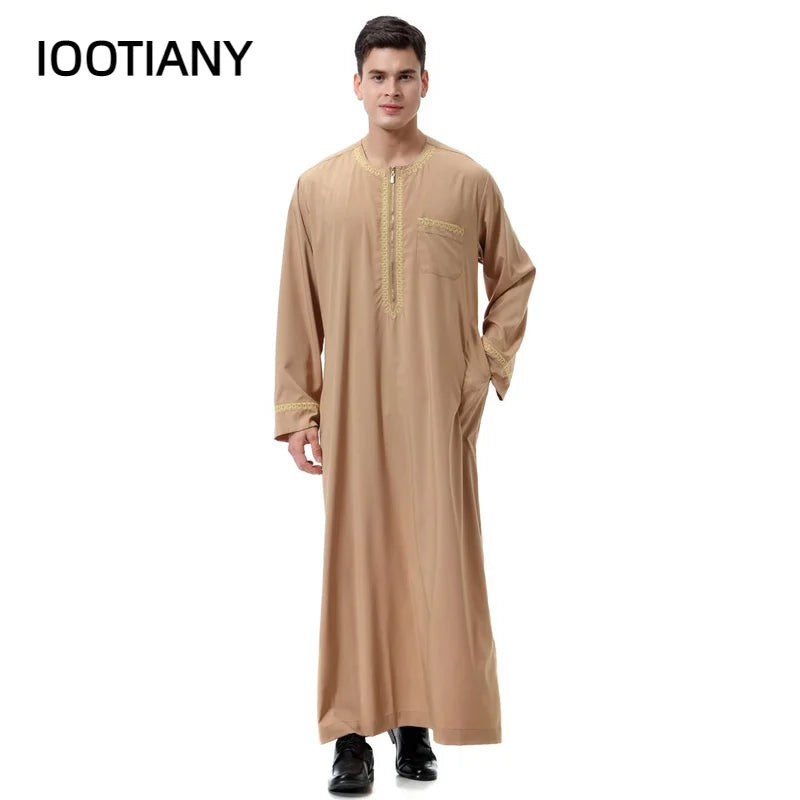 Muslim islamic Clothing Men Jubba Thobe print zipper Kimono Long Robe Saudi Musulman Wear abaya caftan Islam Dubai Arab Dressing
