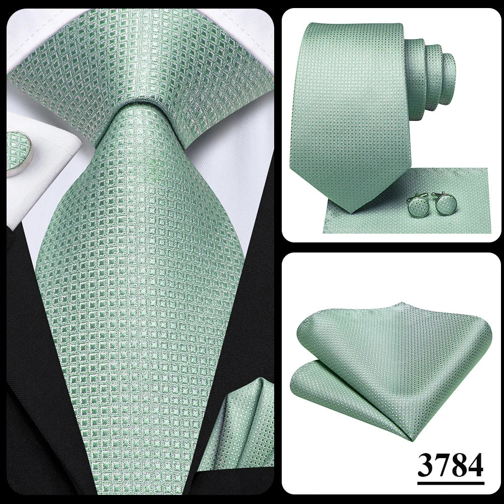 Hi-Tie Teal Green Floral Mens Fashion Necktie Handkerchief Cufflinks for Tuxedo Accessory Classic Silk Luxury Tie for Man Gift