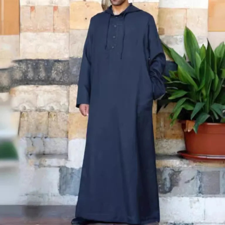 Muslim Man Hooded Long Abaya Leisure Cotton Kaftan  Jubba Men Adults  Jubba  Thobe Islamic Tunic Saudi Arabic Dress Kamis Homme
