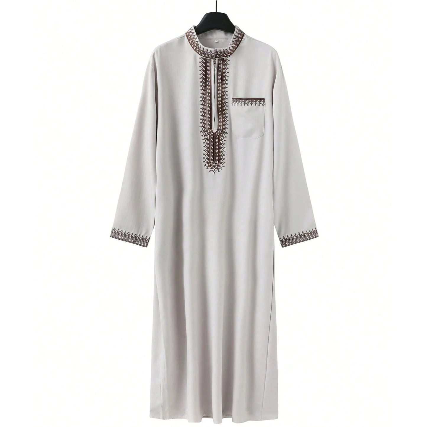 Muslim men's long robe, luxurious high-end fashionable embroidered robe, casual round neck daily holiday men's long robe