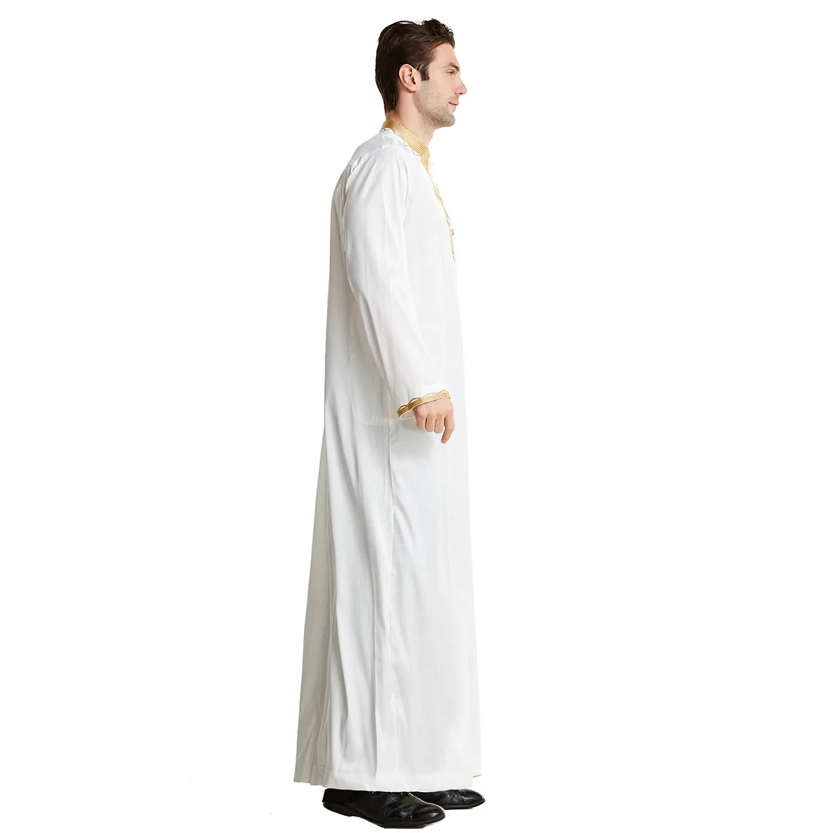 1pcs/lot man fashion embroidery muslim long robe man stand collar long sleeve jubba thobe