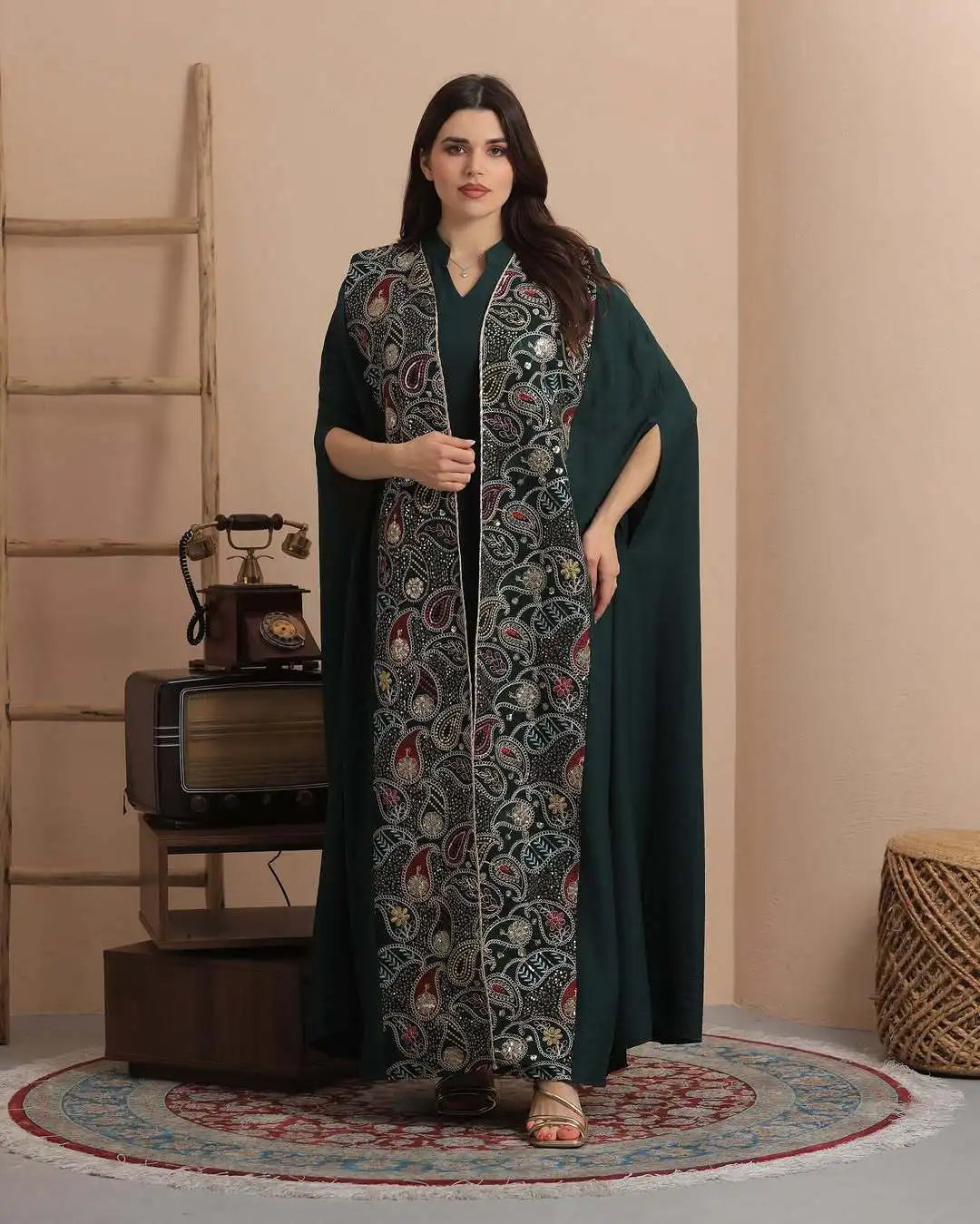 Muslim Two-piece Set Fashion Patchwork Sequin Jacket Dubai Elegant Style Dress Abaya Abaya Ramadan Dubai Luxury Islam Elegant