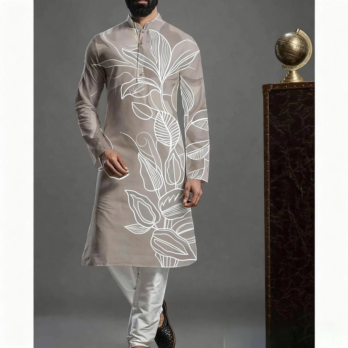 Men Islamic Arabian Patchwork Striped Embroidery Eid Muslim Long Robe Jubba Casual Loose  Muslim Dress Men Abayas