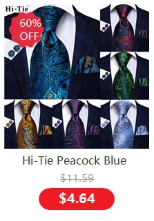 Hi-Tie Blue Business Solid Silk Men's Tie NeckTie 8.5cm Ties for Men Formal Luxury Wedding High Quality Gravata