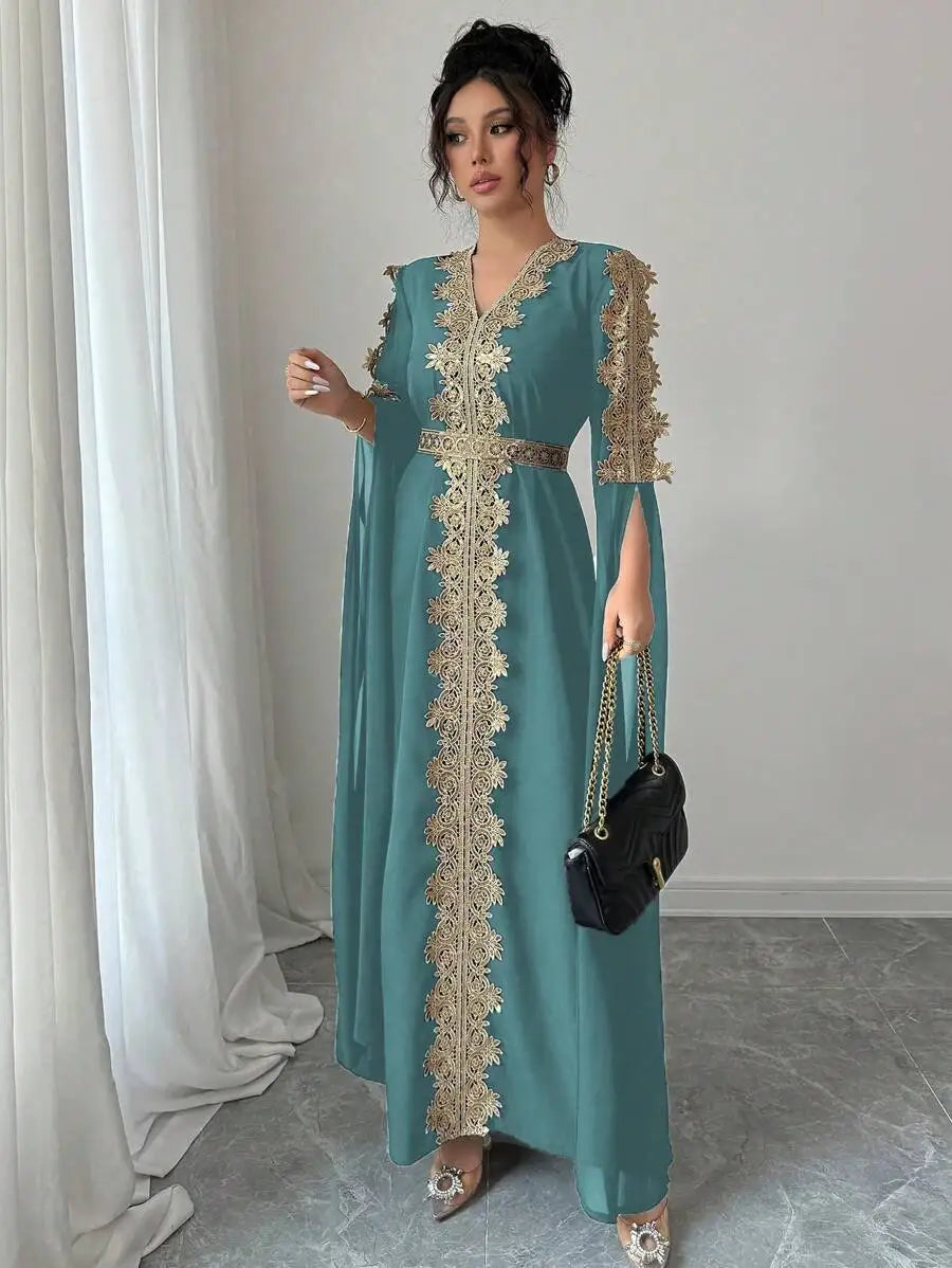 Eid Women Party Dress Abaya Split Long Sleeve Muslim Jalabiya Ramadan Solid Vestidos Largos V Neck Dresses Arab Long Robe 2026