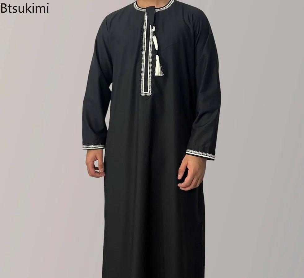 Eid Ramadan Muslim Fashion Abayas for Men Long Sleeve Dress Robes Embroidered Jubba Thobe Dubai Arab Saudi Kaftan Islam Clothing
