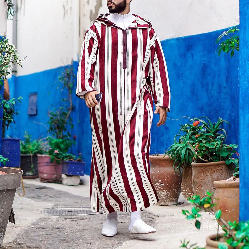Men's Long Embroidered Casual Islamic Shirt Loose Muslim Prayer Suit Suitable for Young People's Daily Cultural Clothing Robe