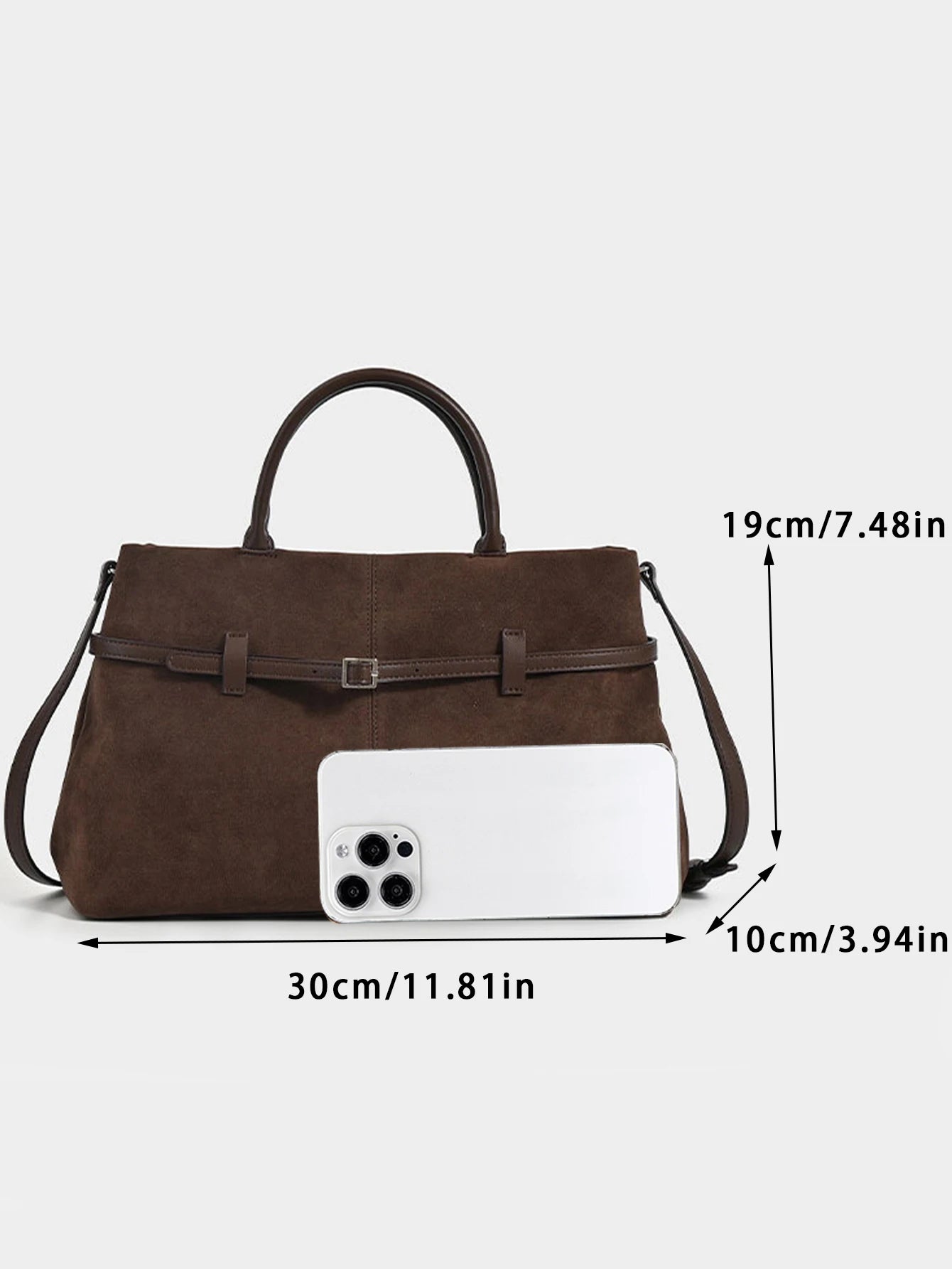 Women's handbag, French retro suede handbag, high-end buckle commuting handbag, suede large capacity crossbody bag,