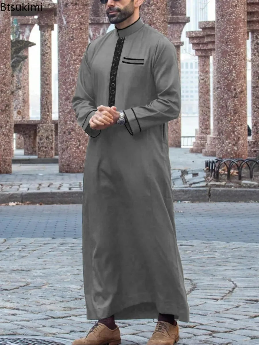 Mid East Islamic Men Clothes Muslim Fashion Abaya Men Embroidered Loose Stand Collar Long Robe Ethnic Style 2026 Man Jubba Thobe