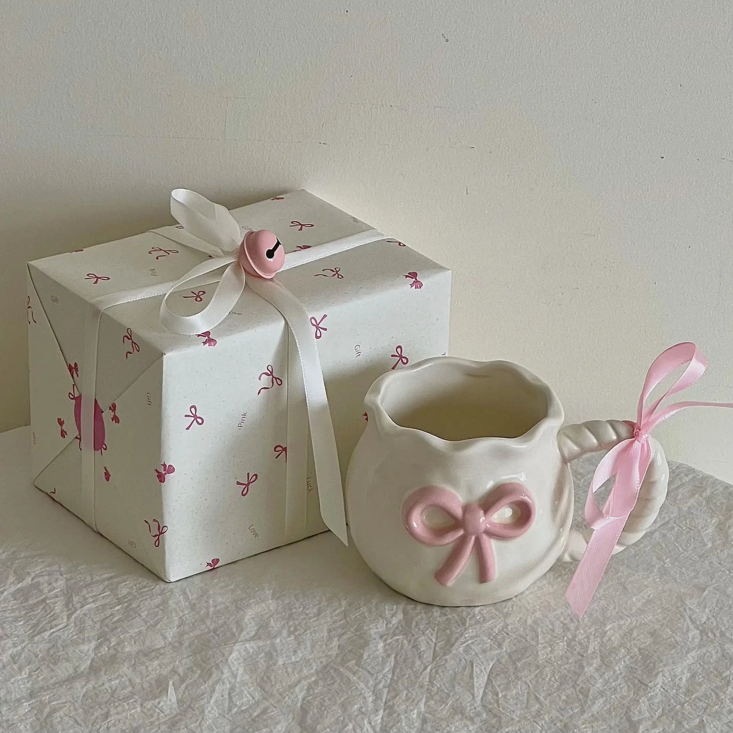 Cute Bow Thickened Ceramic Cup Hand Bow Irregular Mug Cups Coffee Milk Drinks Cup