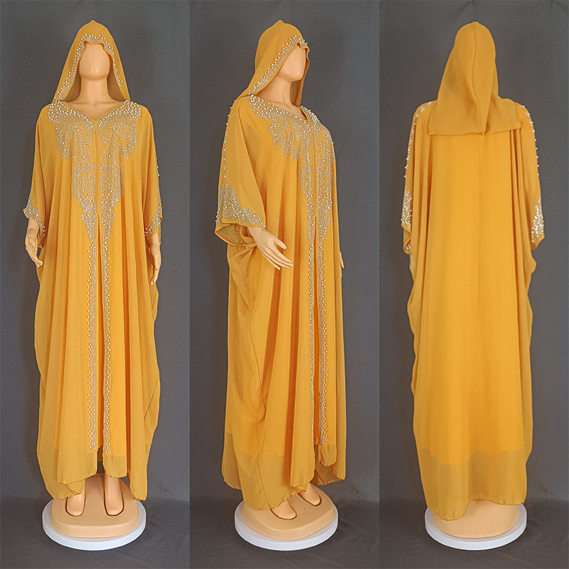 Eid Muslim Dress for Women Hooded Abaya 2 Piece Set Diamond Jalabiya Morocco Party Dresses Dubai Abayas Kaftan Vestido Long Robe
