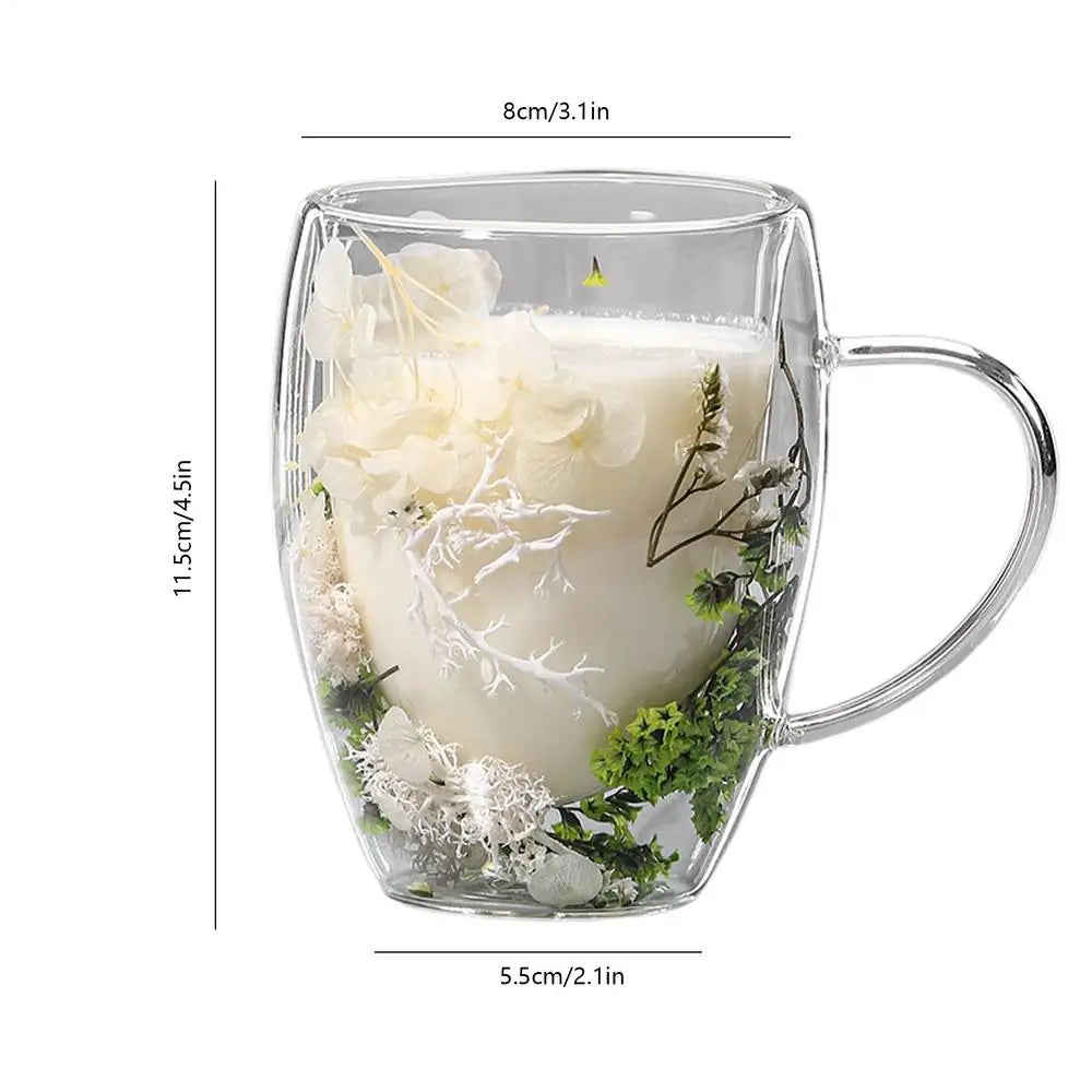 350ml Creative Double Wall Coffee Mug Dried Flower Filler Glass Cup  High Borosilicate Glass Cup Heat Resistant Tea Coffee Mug