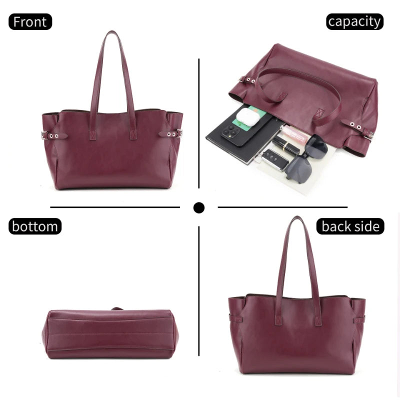 Bag Set: Tote Bag With Matching Purse,Designer Wing Style Women Underarm Shoulder Bag,Large Capacity Spacious Handbag,Burgundy