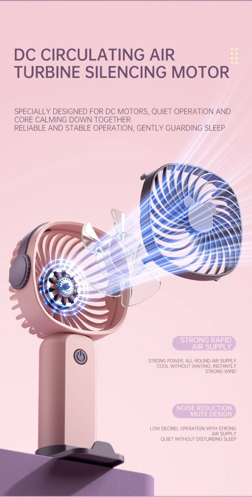 Mini Outdoor Handheld Fan with Desktop Phone Holder 3-speed Adjustable Wind Speed Portable Desktop Fan USB Charging Electric Fan