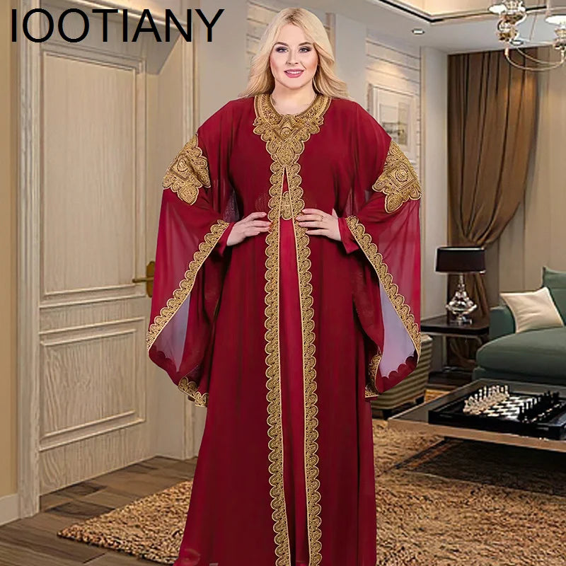 Iootiany Adult Women Muslim Clothing Elegant African Trumpet Sleeve Dress Robe Dubai Türkiye Middle East Chiffon Wedding Dress