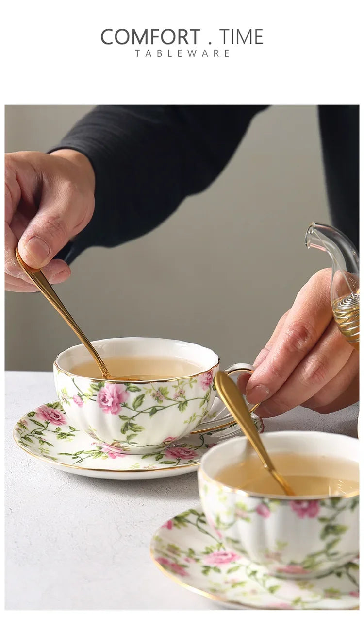 Coffee Mug Golden Border Black Tea Cup Afternoon Tea Mug Rural Style Coffee Cup and Plate Set Fragmented Pumpkin Cups and Plates