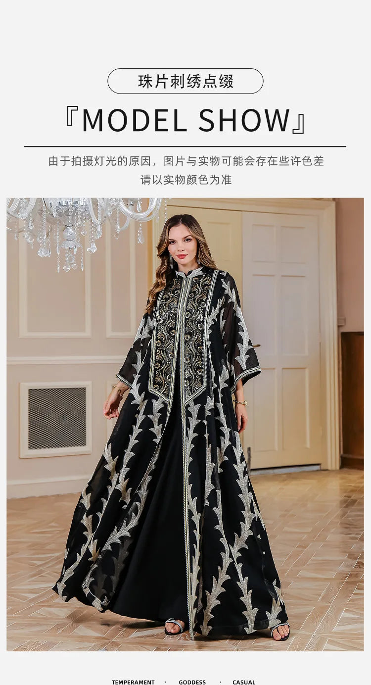 Women Party Dress Abaya Dubai Eid Muslim Mesh Embroidery Jalabiya Ramadan Dresses Morocco Kaftan Vestidos Largos Arab Long Robe