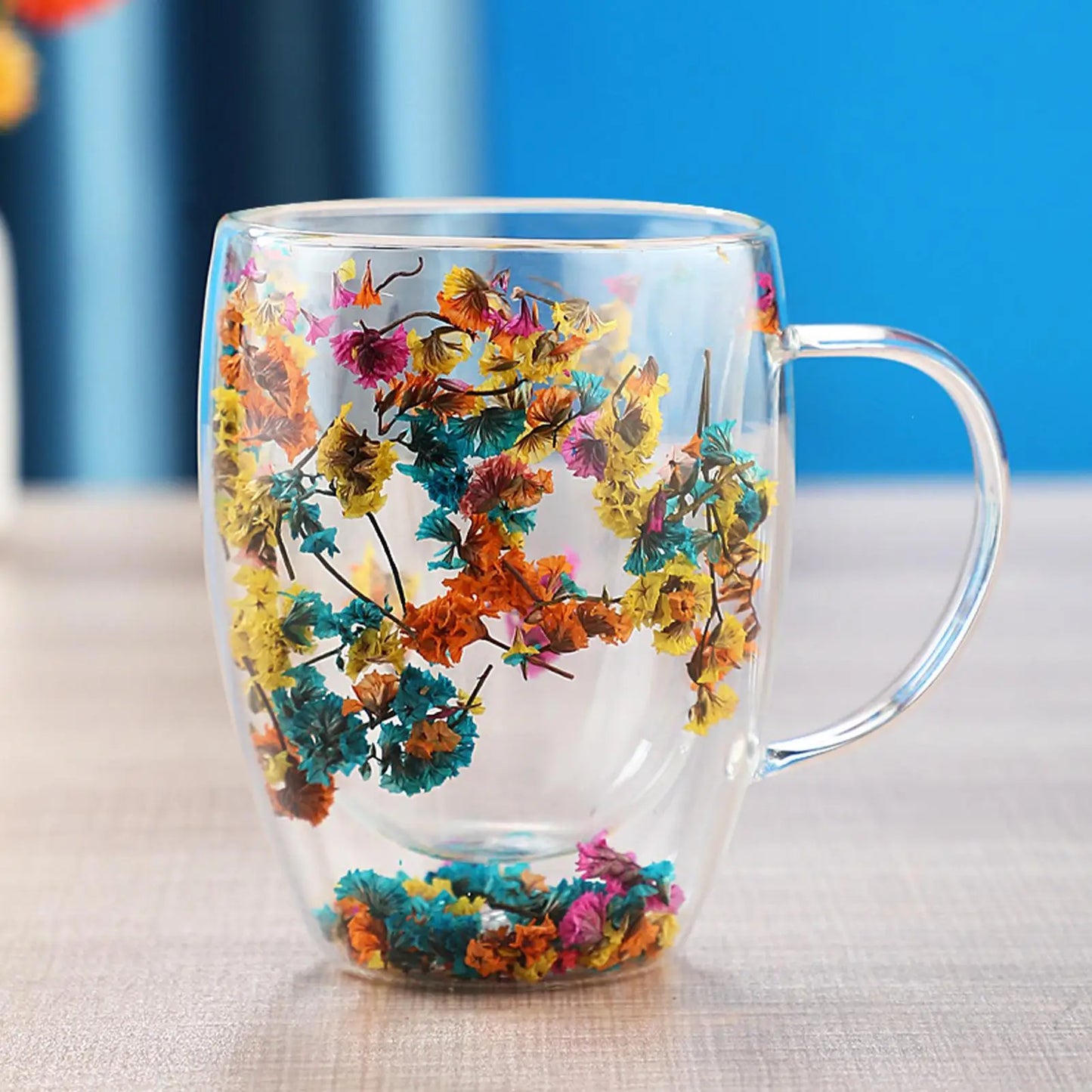 Aesthetic Dried Flower Glass Mug Double-Wall Insulated & Heat Resistant Perfect for Coffee, Tea, Office & Home Decor Gifts