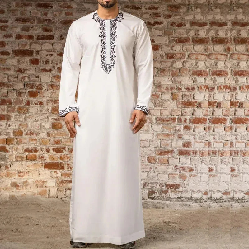2025 Muslim Fashion Abayas for Men Solid Color Embroidery Long Robe Men Jubba Thobe Saudi Arab Musulman Shirts Islamic Clothing