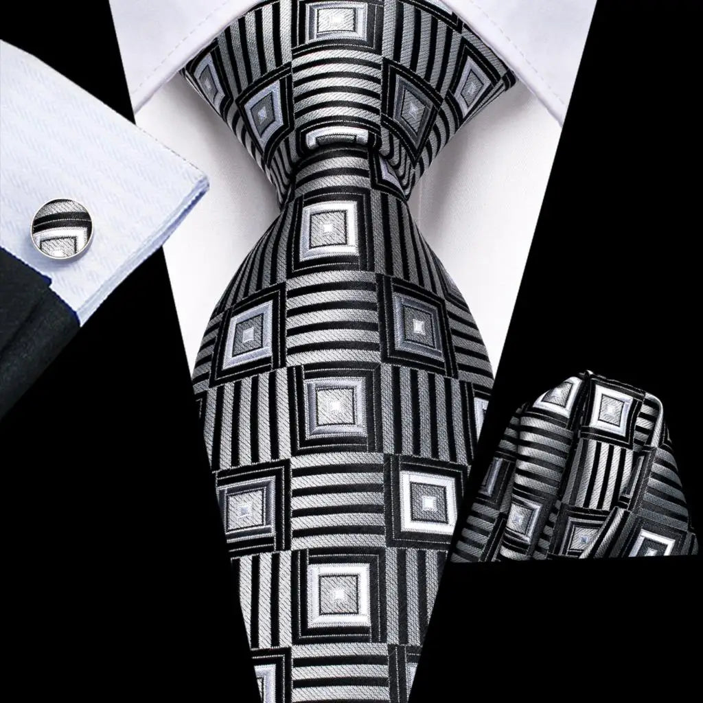 Hi-Tie 63inches Silk Mens Tie Set Extra Long Ties for Men Handkerchief Woven Classic Silk Men's 160cm Necktie Pocket Square Set