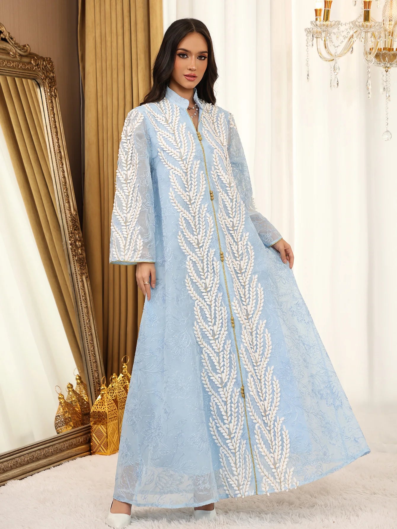 Eid Mesh Dress Women Abaya Party Dress Women Jalabiya Gorgeous Embroidery Saudi Arab Sequins Muslim Ramadan Vestidos Largos Robe
