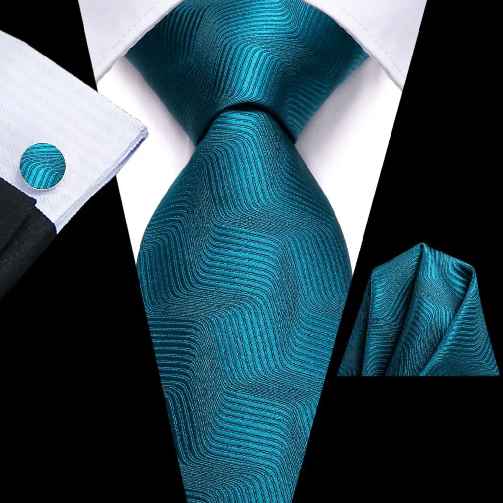 Hi-Tie Teal Green Floral Mens Fashion Necktie Handkerchief Cufflinks for Tuxedo Accessory Classic Silk Luxury Tie for Man Gift