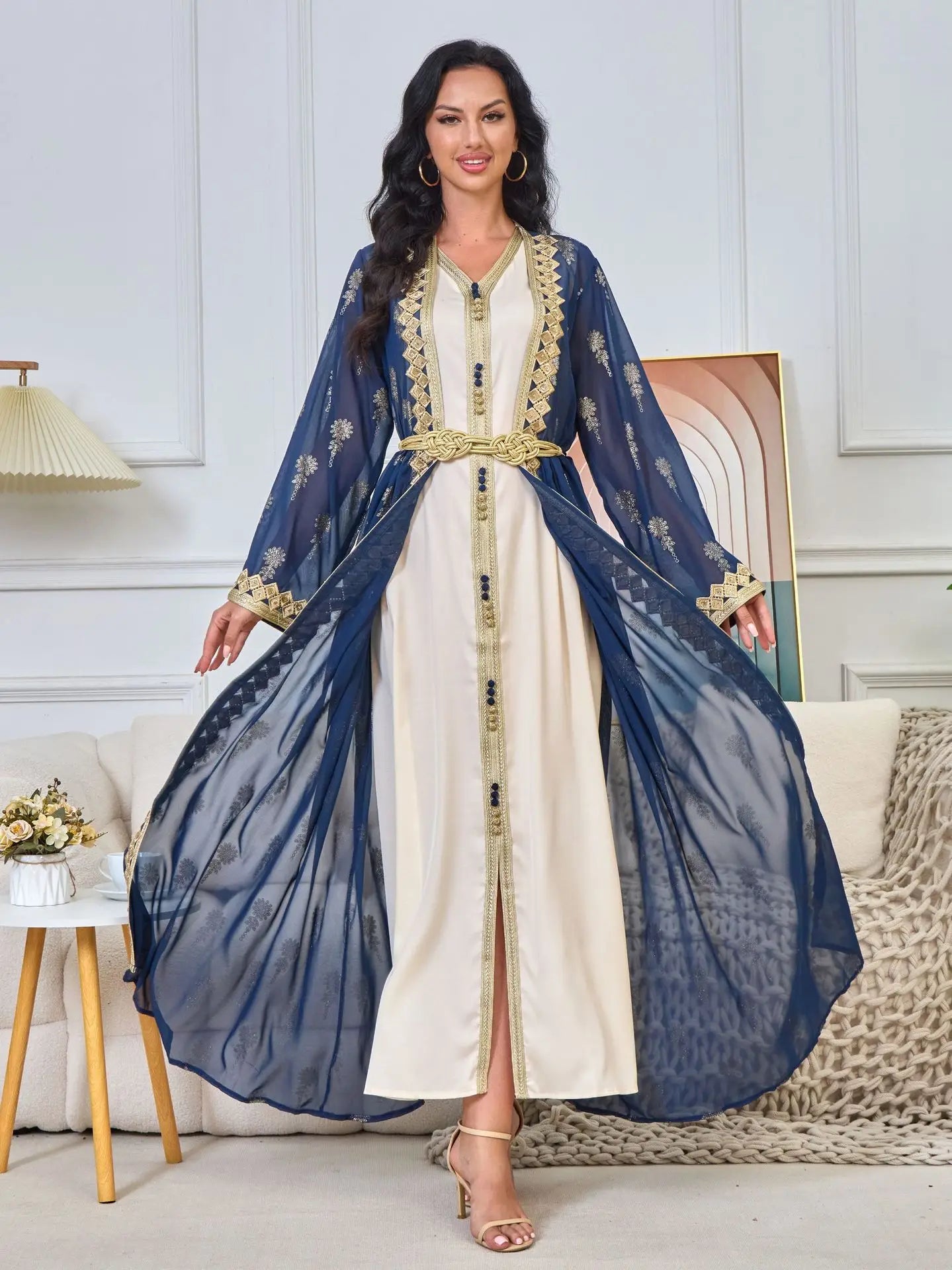2026 New Women's Cardigan Vest Two-Piece Dress Middle Eastern Arabic Robe
