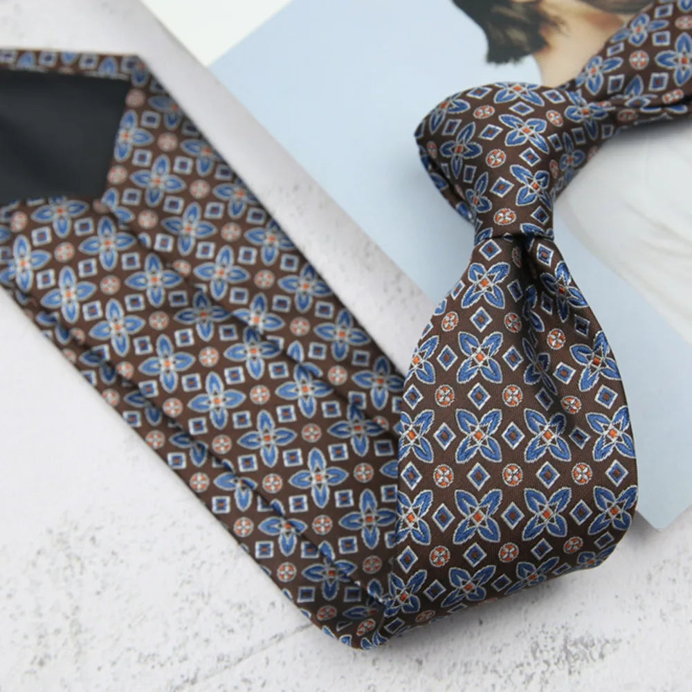 British Italian Style 8CM Formal Ties For Men Business Striped Floral White Brown Neckties Luxury Silk Neck Ties Wedding Cravat