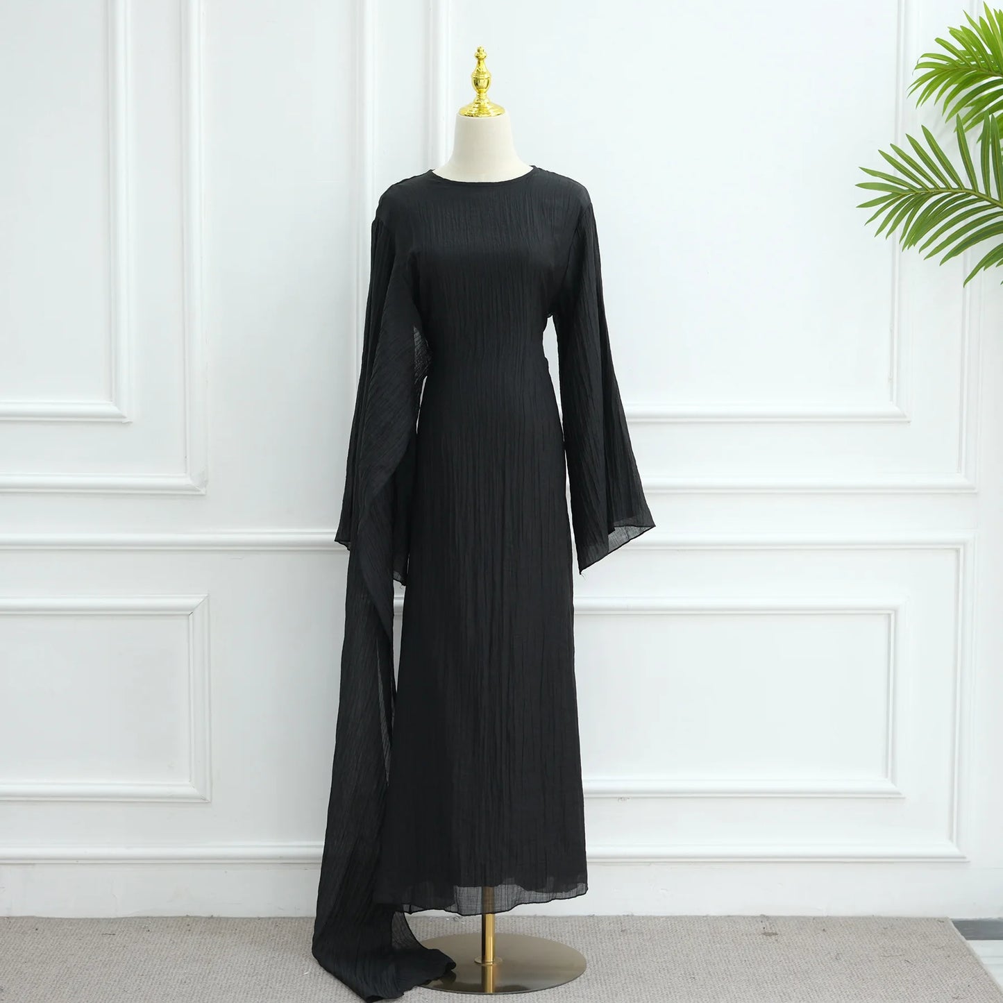 Two Piece Middle East Muslim Cardigan Set for Women Ramadan Eid Dubai Modest Abaya Dress Elegant Islam Solid Turkey Robe Outfit