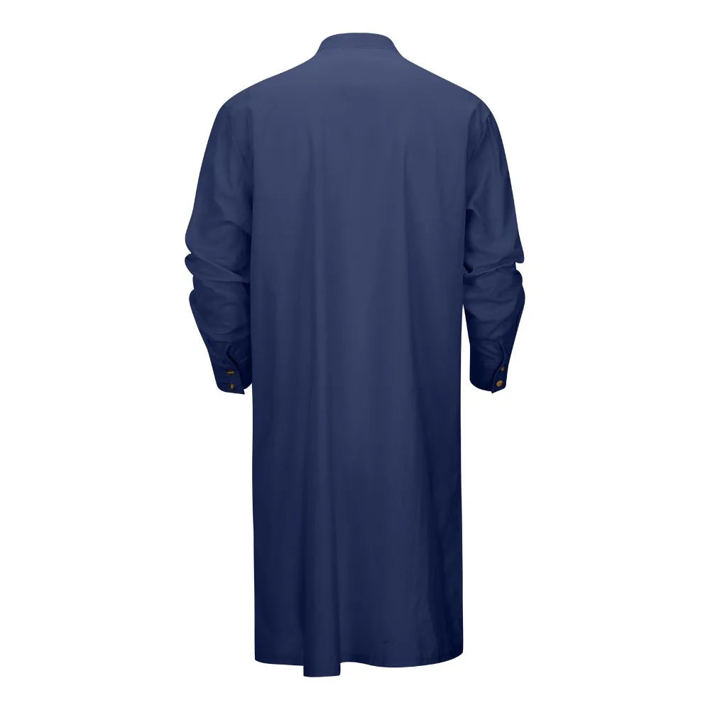 Men's Arabic Style Long Shirt - Minimalist Thobe Robe Shirt, Modern Traditional Muslim Wear for Casual & Prayer