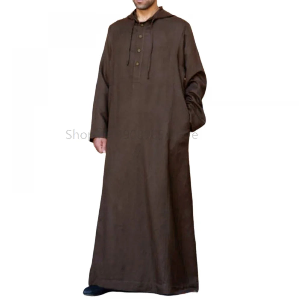 Muslim Fashion Men Clothes Solid Long Sleeve Hooded Robes Dubai Middle East Men Islamic Saudi Arabia Kaftan S-5XL