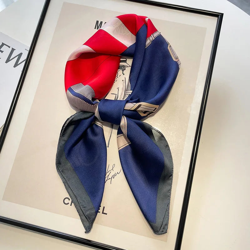 Handkerchiefs Hair Silk Scarf 70*70cm Print Satin Big Square Silk Scarves Shawls For Women Luxury Brand Designer Hijab Headband