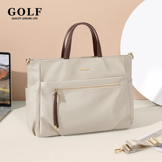GOLF Women's Handbag Elegant Briefcase Tote Woman Business Leather Handle Nylon Lightweight 15 inch Shoulder Bag Multi Pockets