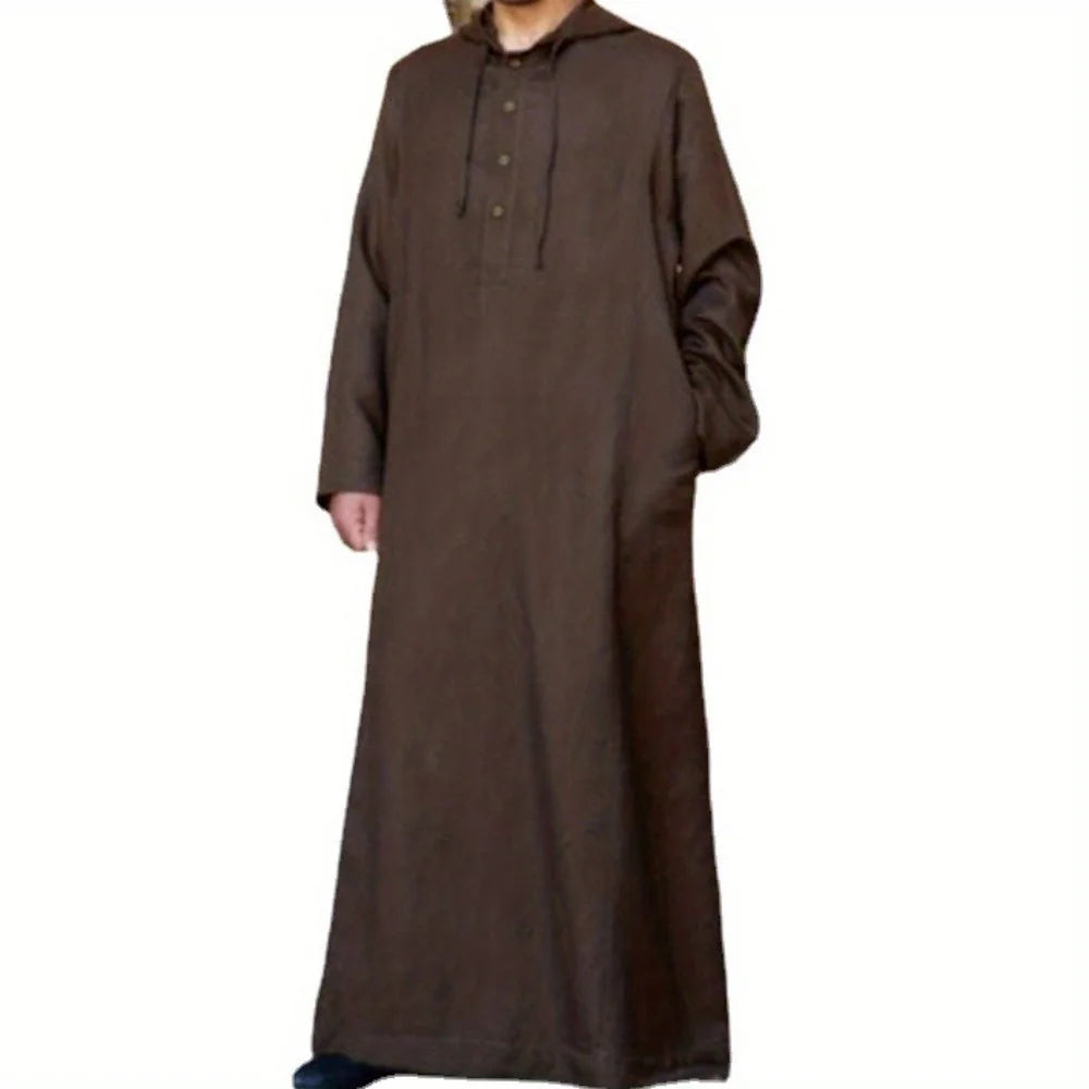 Muslim Robe Thobe Arabic Style Long Hooded Shirt Men's Traditional Costume for Cosplay
