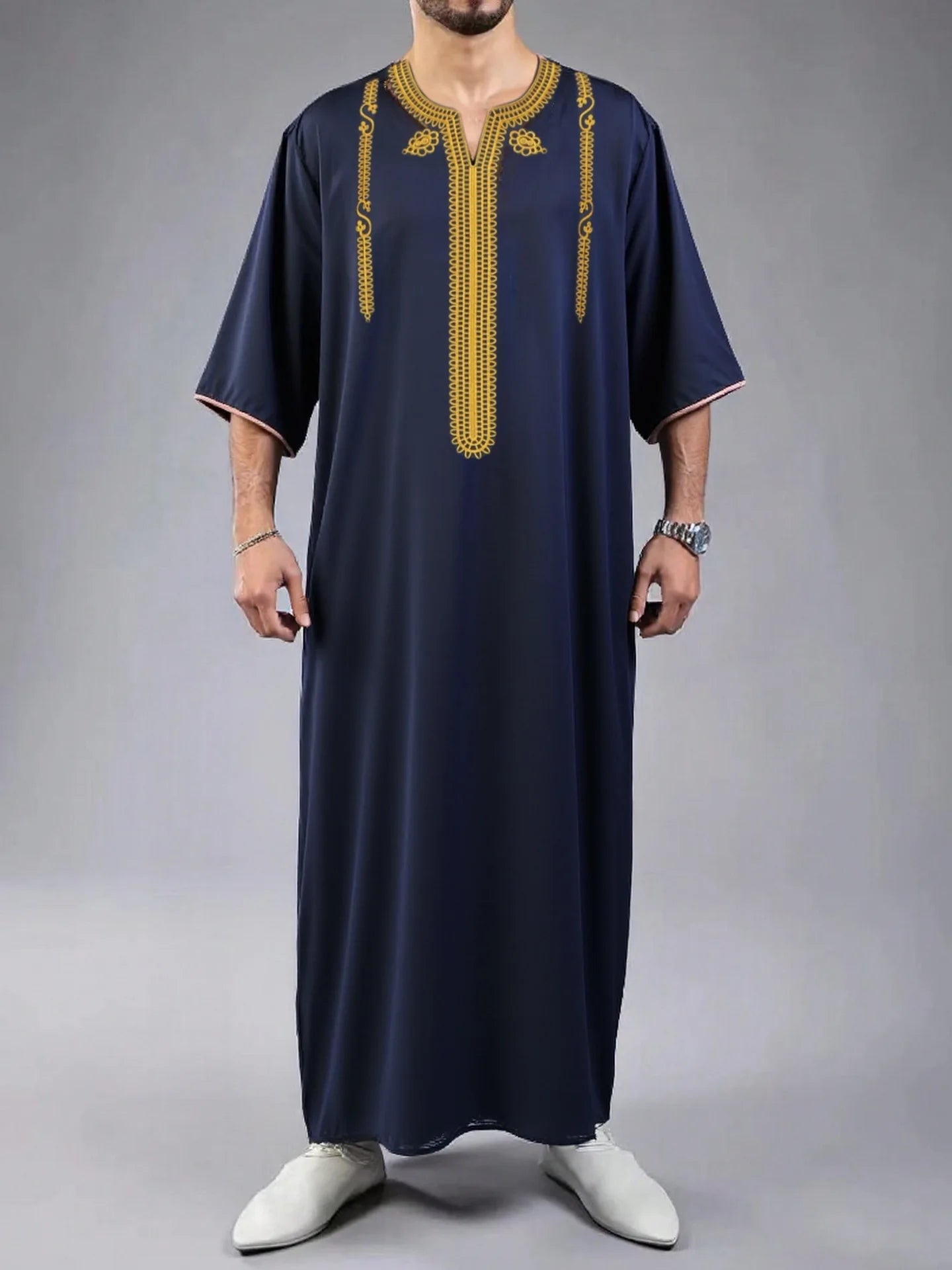 2026 Men's Traditional Muslim Clothing Eid Middle East Jubba Thobe Men Thobe Arab Muslim Robes with Short Sleeves Husband Gift