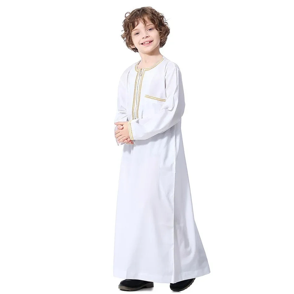 Teenage Boys' Summer Muslim Robe Kids Arab Folk Clothes Boys Solid Color Thobe 5-14 Years National Outfit for Children New