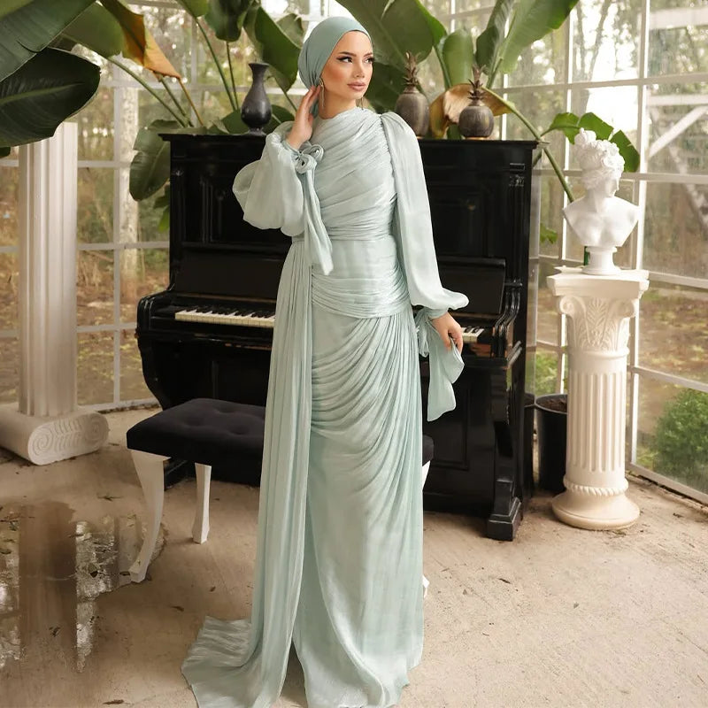 Eid Silky Muslim Women Party Dreses Jalabiya Ramadan Abaya Dubai Evening Long Dresses Vestidos Largos Arab Robe Morocco Kaftan