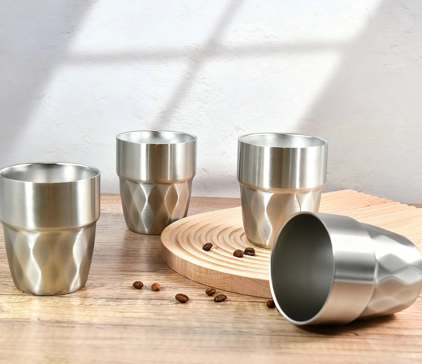 4 Pack Mugs Stainless Steel Cup Metal Cups 10oz Double Layer Insulated 300ml Metal Drinking Glasses for Camping Outdoors Party