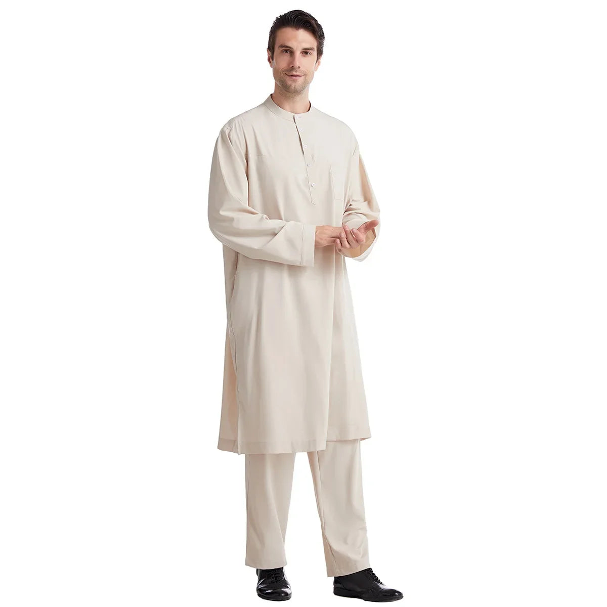 Muslim Men Jubba Thobe 2 Pice Set Top with Pant Mens Abaya Long Islamic Eid 2026 Ramadan Long Robe Saudi Wear Caftan Dubai Arab